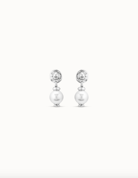 UNOde50 Silver Circular Pearl Drop Earrings